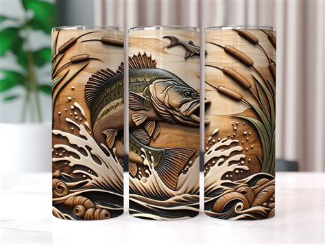 Bass Fishing Tumbler Wrap Oz Tumbler Sublimation Designs Wood