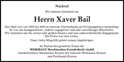 Traueranzeigen Von Xaver Bail Augsburger Allgemeine Zeitung