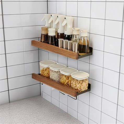 Wooden Kitchen Rack Wall Mounted Punch Free Household Rack Seasoning