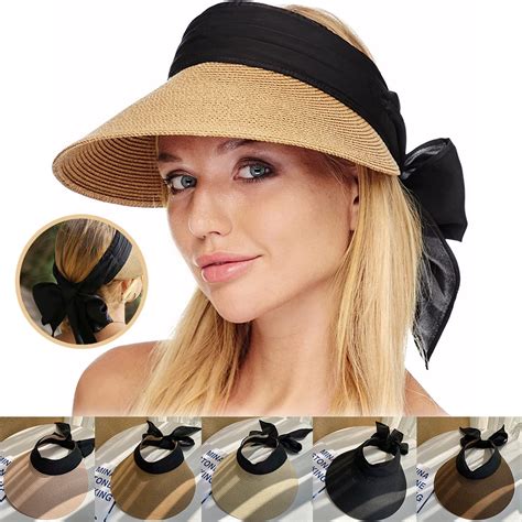 Women Straw Sun Visor Hats Beach Summer Sun Hat Wide Brim Sun Hats Foldable Upf 50 Womens Visor