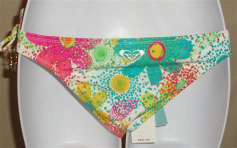 Nwt Roxy Flowers Splatter On Black White Ring Tie Side Swim Bikini