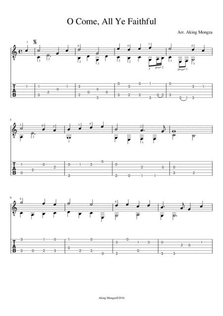 O Come All Ye Faithful Tab Arr Aking Mongza By John Reading Sheet Music For Solo Guitar At