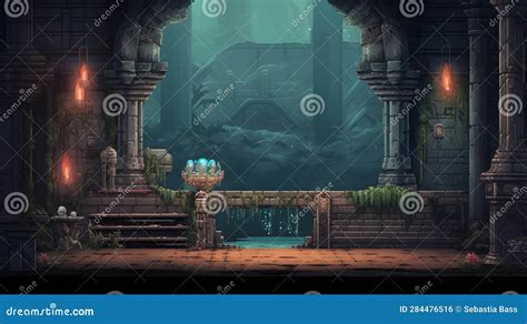 Pixel Art Dungeon Background for 8 Bit Games Stock Illustration - Illustration of entrance ...