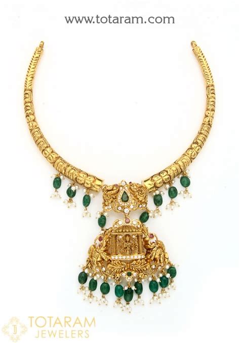 K Gold In Detachable Gaja Lakshmi Kante Necklace With Cz