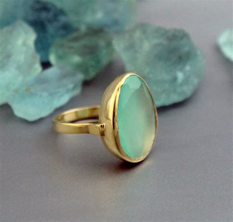 Aqua Chalcedon Gold Ring 18k Vergoldet Zierliche Sterling Silber Ring