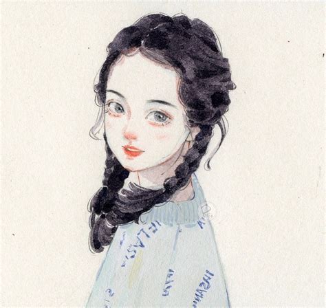 水彩手绘速写少女头像水彩头像森系治愈插画熊猫胖哒 站酷zcool