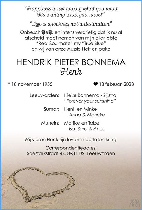 Hendrik Pieter Henk Bonnema Overlijdensbericht En