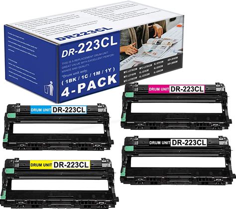 4 Pack Dr 223cl Drum Unit Replacement For Brother Mfc L3770cdw Printer
