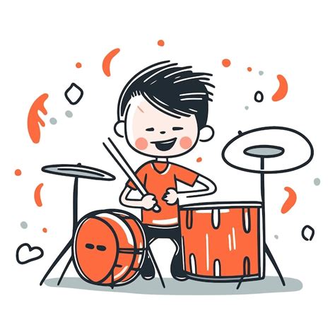 Premium Vector Boy Playing Drums Cute Hand Drawn Vector Illustration