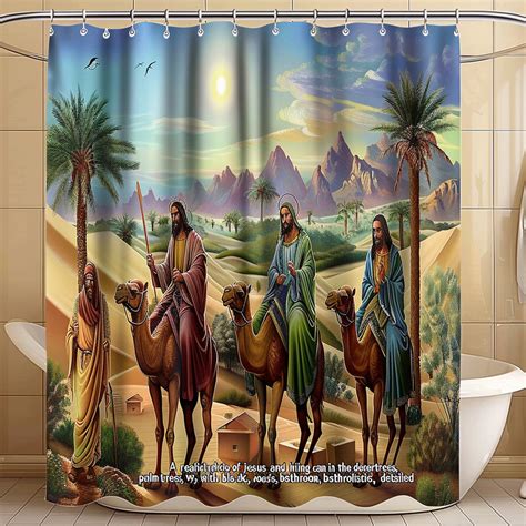 Desert Oasis Shower Curtain Disciples On Camels Palm Trees Mountains