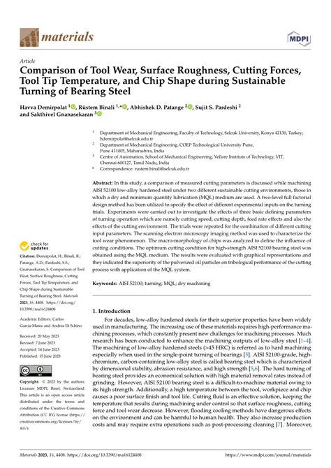 PDF Comparison Of Tool Wear Surface Roughness Cutting Forces Tool