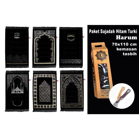 Jual Sajadah Turki Bludru Besar Black Wangi Papper Bag Free Tasbih