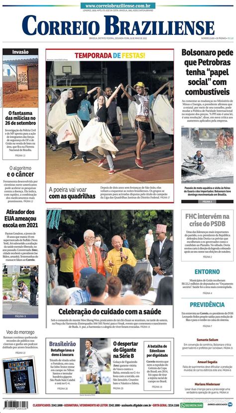 Capa Correio Braziliense Edição Segunda 16 de Maio de 2022