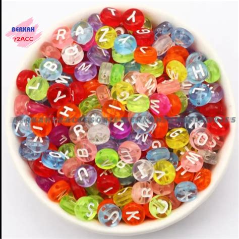 Jual 100 Pcs Manik Manik Huruf Bulat Pipih Putih Mote Huruf Bulat