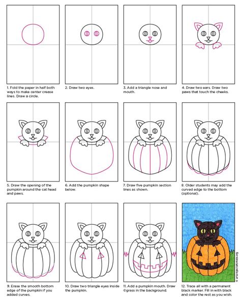 How to draw a halloween cat tutorial and halloween cat coloring page ...