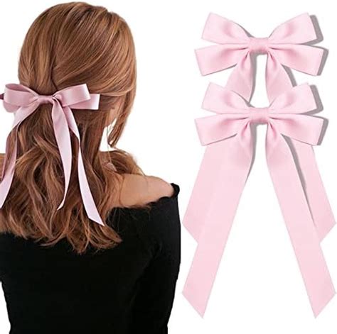 Silky Satin Hair Bows And Ribbons 2pcs Pink Alligator