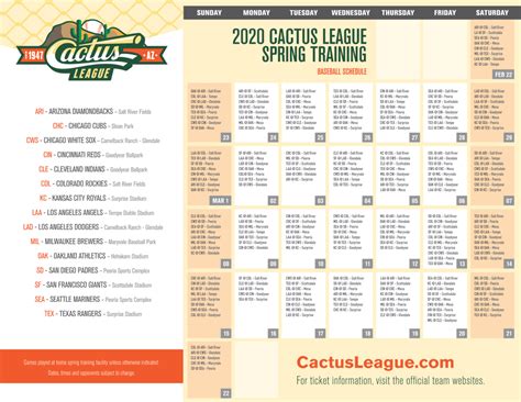 Cactus League Schedule Printable - Printable Schedule