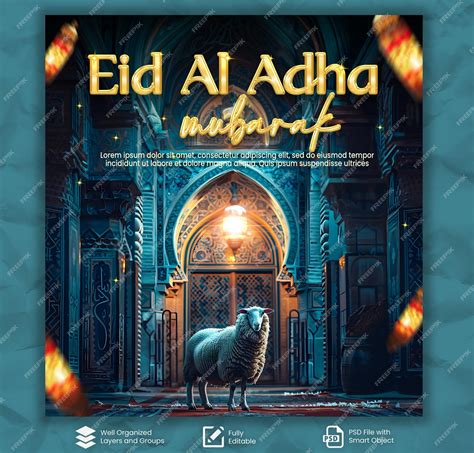 Premium Psd Psd Eid Ul Adha Glowing Poster Template Design With Sheep