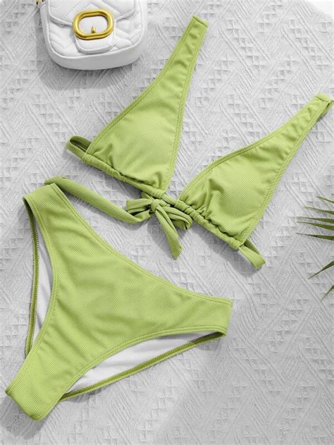 Plain Rib Bikini Swimsuit Shein Usa