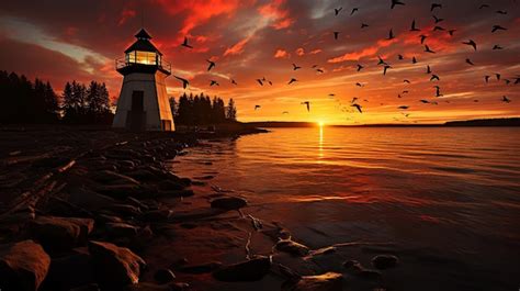 Premium AI Image | photo_ocean_sea_sunset_view_and_lighthouse