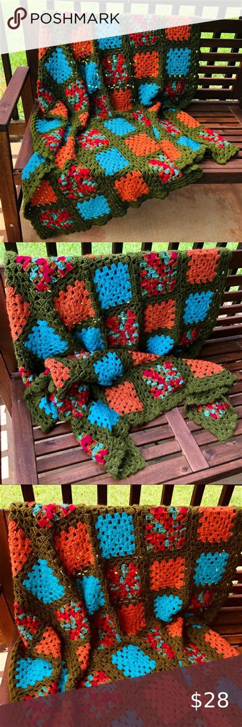 Granny Squares Homemade Crochet Multi Color Throw Cottagecore