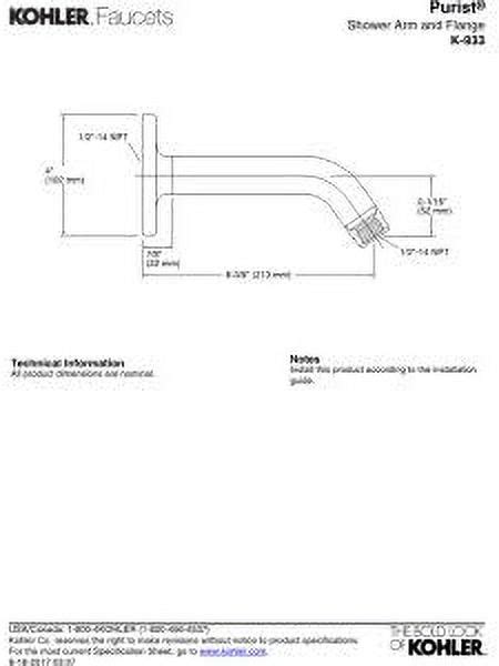 Kohler 933 Cp Purist Shower Arm And Flange Showerhead Fittings 12