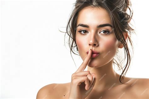 Premium Ai Image Beautiful Woman Showing Finger Over Lips Isolated On A White Background