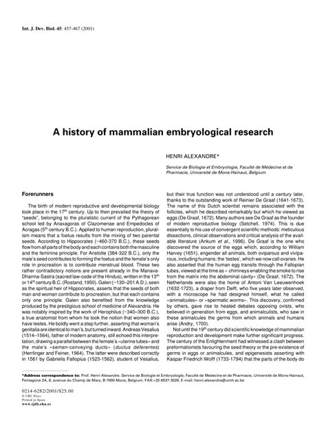 (PDF) A history of mammalian embryological research