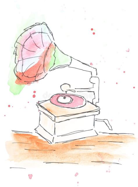 Gramophone Music Player Watercolor Art Decoration Sketch