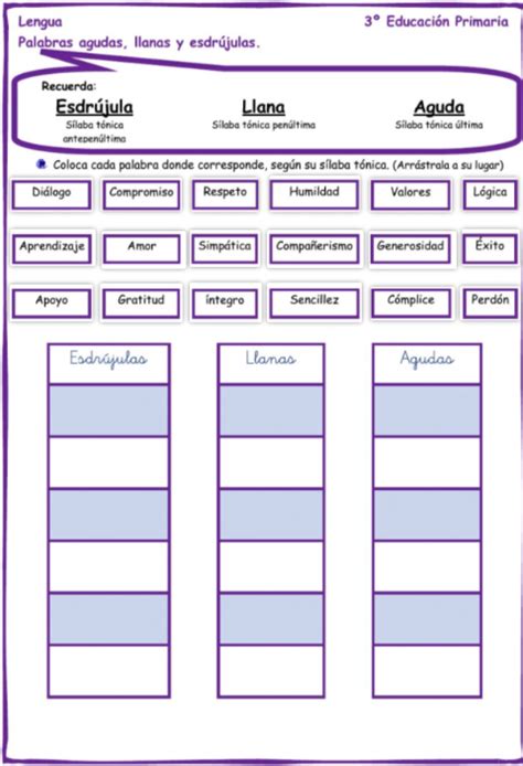 Ejercicios Agudas Llanas Y Esdrujulas 3 Primaria Distinguir Agudas