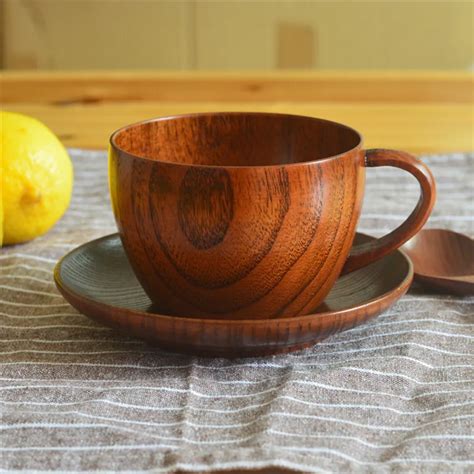 Natural Wood Tea Cup Japanese Style Coffee Cup Set Milk Tea Cups Handle ...