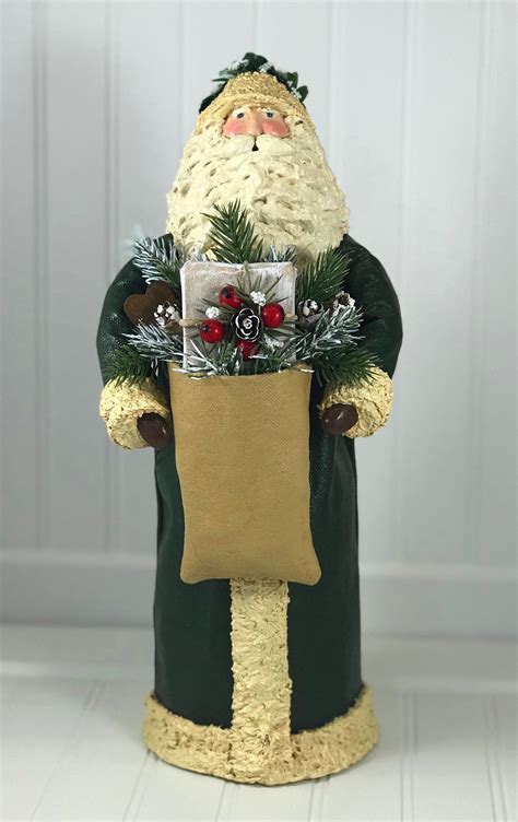 Folk Art Santa Claus Paper Mache And Fabric Mache Sculpture With Etsy