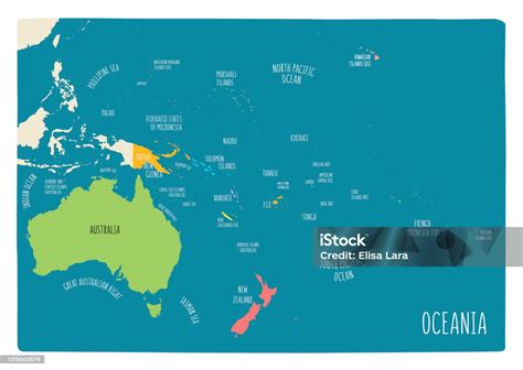 Vector Map Of Oceania Colorful Cartoon Style Illustration With Countries And Dependencies Stock