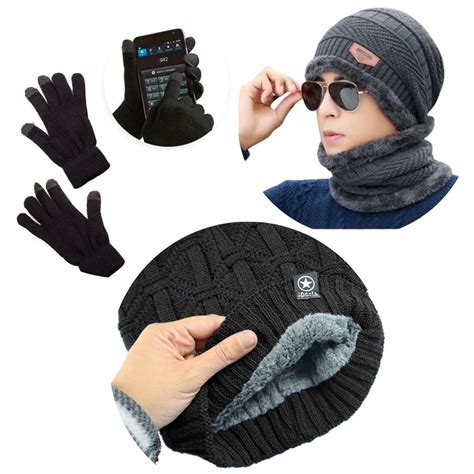 Kit inverno frio touca forrada cachecol protetor pescoço luva TOUCH