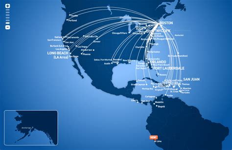 JetBlue Airways route map - from Boston