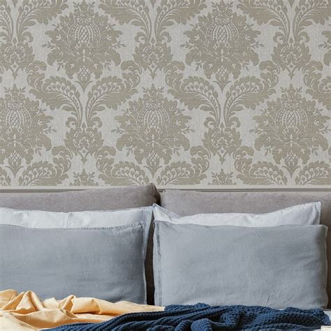 Graham And Brown 56 Sq Ft Grey Non Woven Textured Damask Unpasted