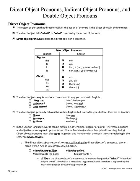 Double Object Pronouns Spanish