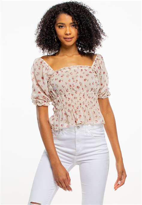 Floral Puff Sleeve Blouse Shop Clothing At Papaya Clothing