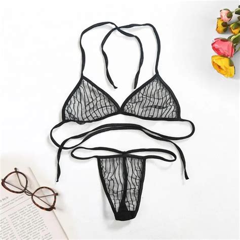 Mujeres Lencer A Micro Bikini Set Sujetador Tanga Sexy Ropa Interior Encaje Lencer A Set