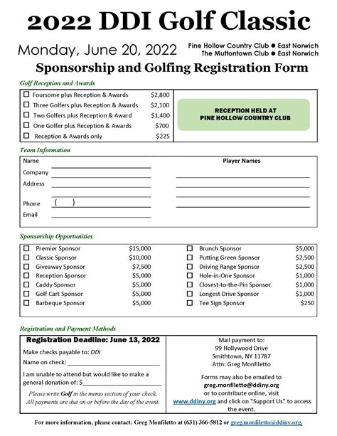 Golf Classic Sponsorship And Golfing Registration Form Golf