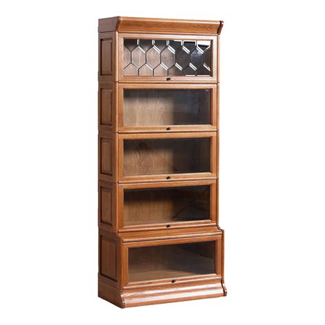 Crafters And Weavers Mission Style Oak Barrister Bookcase 5 Stack High With Leaded Glass