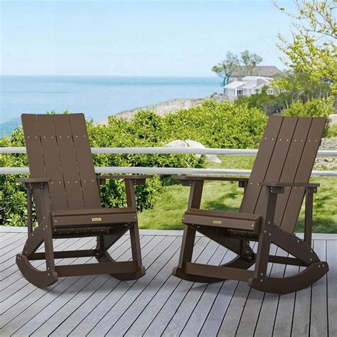 Lue Bona Dark Brown Plastic Adirondack Rocking Chair Porch Rockers