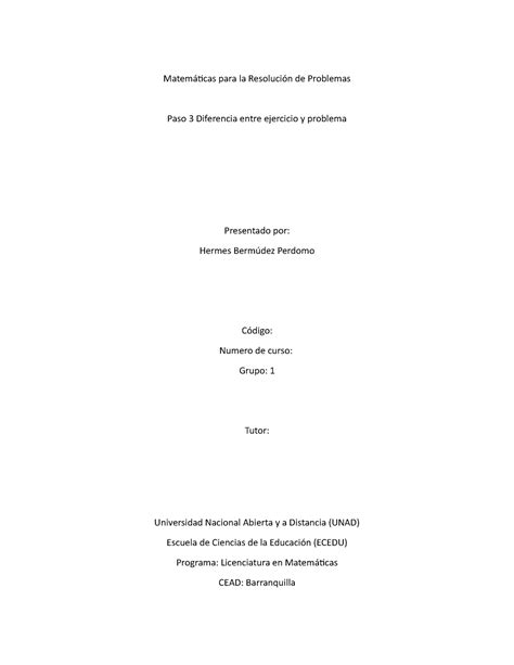 Paso 3 Diferencia entre ejercicio y problema 033204 Matemáticas para