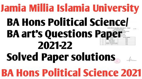 Jamia BA Hons Political Science Solved Paper 2021 Jamia BA Hons