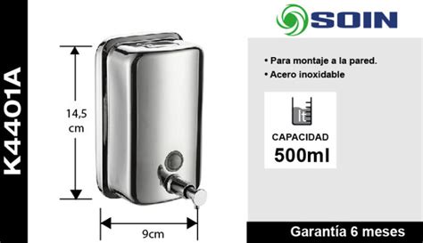 DISPENSADOR DE JABON 500ML ACERO INOX TecnoPlus