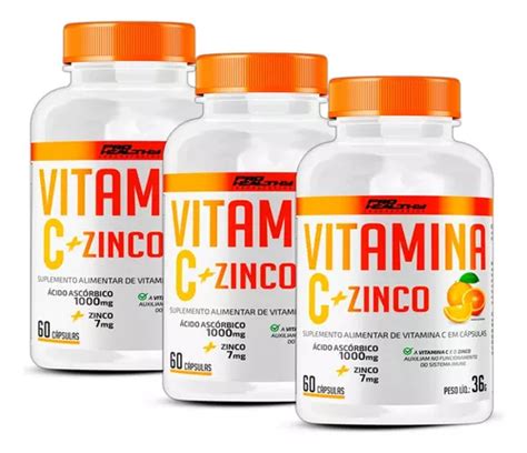 Kit 3x Vitamina C 1000mg Zinco 7mg 60 Caps Pro Healthy