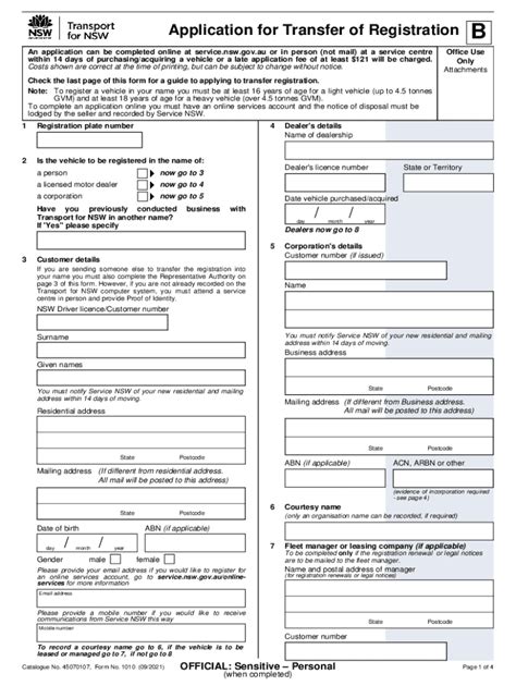 Nsw Transfer Registration 2021 2024 Form Fill Out And Sign Printable