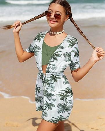 Amazon Oranchids Girls Swimsuit Piece Tropical Print Bathing Suit V Neck Bikini Set With
