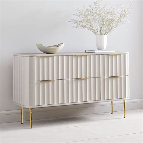 Modern 6 Drawer White Bedroom Dresser For Storage In Gold White