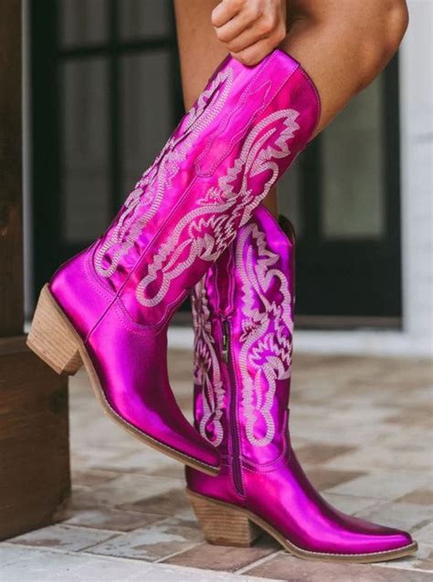 Metallic Western Cowboy Boots Hot Pink Cowboy Boots Gold Etsy